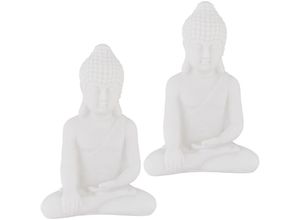 4052025492861 - 2 x Buddha Figur sitzend 17 cm hoch Garten-Dekofigur wetterfest & frostsicher Dekoskulptur Wohnzimmer weiß