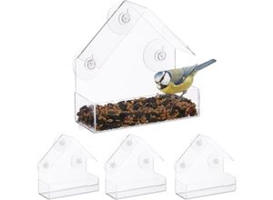 4052025493271 - Relaxdays Fenster-Vogelfutterhaus 4er Set 3 Saugnäpfe Vogelfutterstation mit Dach HBT 15 x 15 x 7 cm transparent