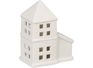 4052025493387 - Teelichthaus Keramik Leuchthäuschen für 1 Teelicht h x b x t 115 x 95 x 6 cm Teelichthalter Haus weiß - Relaxdays