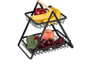 4052025494421 - Obstkorb Etagere 2-stöckig Obstschale für die Küche moderner Metallkorb für Obst und Gemüse Metall schwarz - Relaxdays