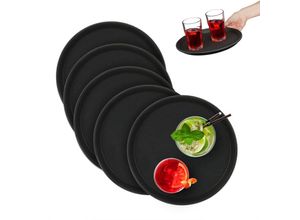 4052025495312 - Relaxdays Serviertablett 5er Set rutschfeste Oberfläche rundes Kellnertablett Getränke Gastronomie Ø 28 cm schwarz