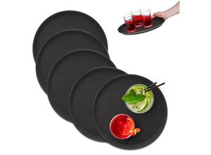 4052025495329 - Serviertablett 5er Set rutschfeste Oberfläche rundes Kellnertablett Getränke Gastronomie ø 35 cm schwarz - Relaxdays