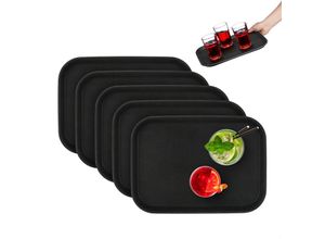 4052025495336 - Serviertablett im 5er Set rutschfeste Oberfläche eckiges Kellnertablett Gastronomie BxT 35x25 cm schwarz - Relaxdays