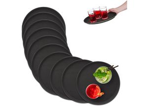 4052025495343 - Relaxdays Serviertablett im 10er Set rutschfeste Oberfläche rundes Kellnertablett Gastronomie Ø 35 cm schwarz