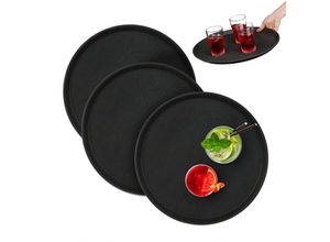 4052025495350 - Serviertablett 3er Set rutschfeste Oberfläche rundes Kellnertablett Getränke Gastronomie ø 40 cm schwarz - Relaxdays