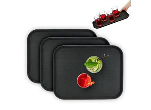 4052025495367 - Serviertablett im 3er Set rutschfeste Oberfläche eckiges Kellnertablett Gastronomie BxT 46x35 cm schwarz - Relaxdays