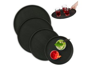 4052025495381 - Serviertablett 4er Set rutschfeste Oberfläche rundes Kellnertablett Tablett Gastronomie 4 Größen schwarz - Relaxdays