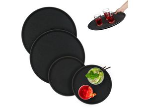 4052025495398 - Serviertablett 4er Set rutschfeste Oberfläche rundes Kellnertablett Tablett Gastronomie 2 Größen schwarz - Relaxdays