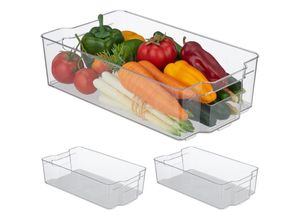 4052025496326 - 3 x Kühlschrank Organizer Lebensmittel Aufbewahrung HxBxT 10 x 38 x 21 cm Kühlschrankbox mit Griff transparent