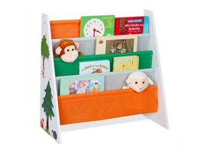 4052025496425 - Relaxdays - Bücherregal Kinder HxBxT 60 x 625 x 28 cm 4 Stofffächer Kinderbücherregal Waldtiere Kinderregal bunt