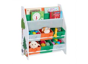 4052025496432 - Kinderregal mit 6 Aufbewahrungsboxen & 2 Hängefächern HxBxT 74 x 625 x 31 cm Kinder Spielzeugregal bunt - Relaxdays