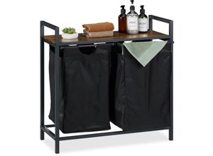 4052025496586 - Relaxdays Wäschekorbregal HBT 72x73x33 cm Wäscheablage 2 ausziehbare Fächer Wäschesammler Industrial schwarz braun