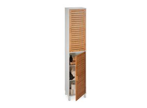 4052025497439 - Badezimmerschrank HxBxT 190 x 40 x 30 cm 6 Fächer mdf & Bambus hoch schmal Bad Hochschrank weiß natur - Relaxdays