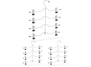 4052025497781 - Relaxdays - Mehrfachbügel im 3er Set Kleiderbügel für Röcke oder Hosen mit Klammern platzsparend Metallbügel silber