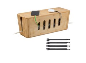 4052025498986 - Relaxdays - Kabelbox für 2 Steckdosenleisten Bambus HxBxT 165 x 44 x 16 cm Kabel verstecken Steckdosenbox natur