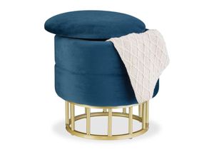 4052025499495 - Samthocker mit Stauraum runder Sitzhocker gepolstert Wohnzimmer h x d 40 x 40 cm Hocker Samt blau gold - Relaxdays