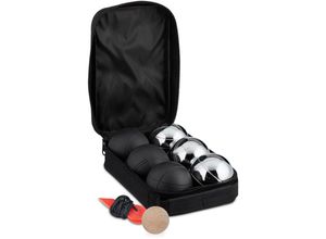 4052025500535 - Relaxdays - Boule Kugeln 6 Metall-Kugeln Set mit Zielkugel & Abstandsmesser Tragetasche Boccia Spiel schwarz silber