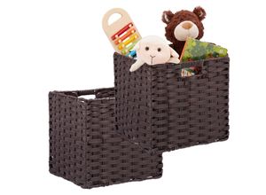 4052025501037 - Relaxdays - 2 x Aufbewahrungskorb quadratischer PP-Korb für Bad u Kinderzimmer Regalkorb geflochten 31x32x30 cm braun