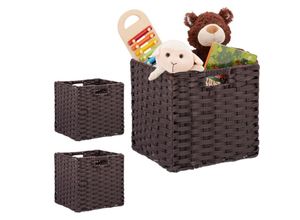 4052025501044 - Relaxdays - 3 x Aufbewahrungskorb quadratischer PP-Korb für Bad u Kinderzimmer Regalkorb geflochten 31x32x30 cm braun