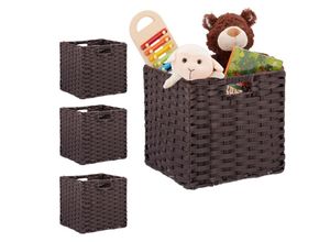 4052025501051 - Relaxdays - 4 x Aufbewahrungskorb quadratischer PP-Korb für Bad u Kinderzimmer Regalkorb geflochten 31x32x30 cm braun