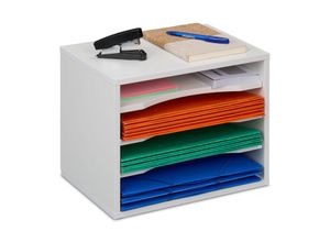 4052025501655 - Dokumentenablage 4 Fächer hbt 28 x 355 x 25 cm din A4 Bürobriefablage Schreibtisch Faserplatte weiß - Relaxdays