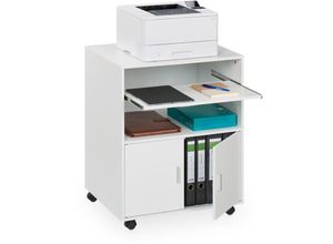 4052025501730 - Relaxdays - Rollcontainer mit 2 Fächern & Tastaturauszug Druckertisch mit Rollen hbt 74 x 60 x 48 cm Büroschrank weiß