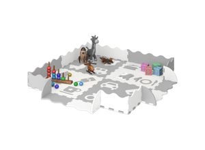 4052025502799 - Puzzlematte 2x2 Spielmatte mit Rand versch Symbole Schaumstoffmatte schadstofffrei Kindermatte grau weiß - Relaxdays