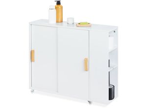 4052025502904 - Relaxdays - Nischenschrank 4 Fächer WC-Bürstenhalter HxBxT 62 x 195 x 64 cm Bad mdf Bambus Rollwagen weiß natur