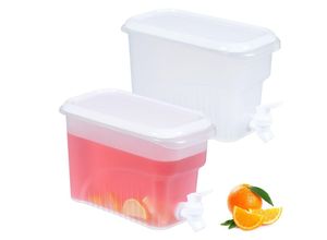 4052025503925 - Getränkespender Kühlschrank 2er Set 3 l Wasserspender mit Zapfhahn & Deckel Kunststoff transparent weiß - Relaxdays