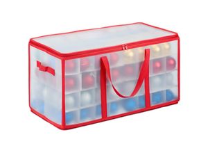 4052025505028 - Christbaumkugel Tasche für 128 Kugeln HxBxT 31x30x60 cm Vlies Pappe Weihnachtskugel Box transparent rot - Relaxdays