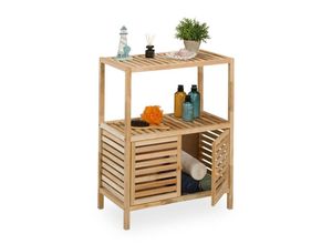 4052025506513 - Relaxdays - Badregal Walnussholz hbt 86 x 675 x 355 cm Badschrank mit 2 Türen 2 Ablagen Badezimmer & Küche natur