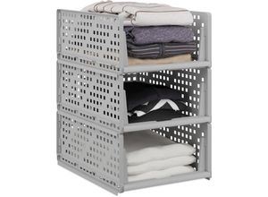 4052025869557 - Relaxdays Schrank Organizer 3er Set stapelbare Kleiderschrank Aufbewahrungsboxen 18 x 335 x 435 cm ausziehbar grau