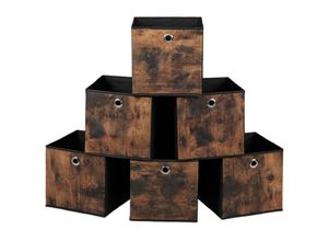 4052025869670 - Relaxdays - Aufbewahrungsbox 6er Set HxBxT 26x26x26 cm Stoff Holzoptik Griffloch faltbare Regalboxen schwarz braun