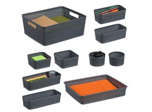 4052025869786 - Relaxdays - Schubladen Organizer 10-tlg Set Schubladeneinsatz versch Größen Ordnungssystem Kunststoff Trennbox grau