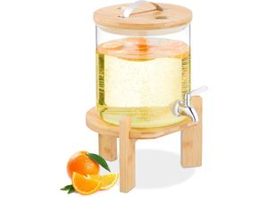 4052025870751 - Getränkespender 5 Liter Kalt- & Heißgetränke Bambus-Ständer Thermometer Bowle-Gefäß transparent  natur - Relaxdays