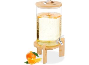 4052025870768 - Getränkespender 8 Liter Kalt- & Heißgetränke Bambus-Ständer Thermometer Bowle-Gefäß transparent  natur - Relaxdays