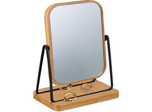 4052025871239 - Relaxdays Tischspiegel 360° drehbar Spiegel HxB 18 x 12 cm Bambusrahmen Metallständer Schminktisch natur schwarz