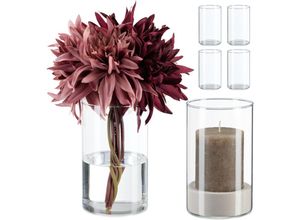 4052025871987 - Relaxdays Vasen aus Glas Blumenvasen im 6er Set Glasvasen für Blumen & Kerzen HD 15 x 95 cm Tischvase transparent