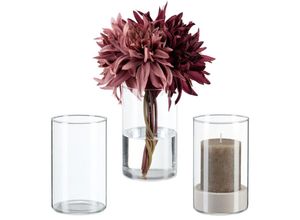 4052025871994 - Vasen aus Glas Blumenvasen im 3er Set Glasvasen für Blumen & Kerzen hd 15 x 95 cm Tischvase transparent - Relaxdays