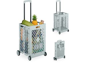 4052025873042 - Einkaufstrolley klappbar Einkaufskorb mit Rollen bis 25 kg Teleskopgriff Gitter hohe Rollkiste grau - Relaxdays