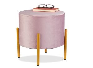 4052025873707 - Relaxdays - Hocker Samt 4 Metallbeine gepolsterter Sitzhocker h x d 39 x 37 cm Couchhocker Wohnzimmer rosa-gold