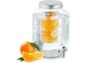 4052025874377 - Getränkespender mit Einsatz Zapfhahn & Deckel 8 Liter Glas Wasserspender Limonadenspender transparent - Relaxdays