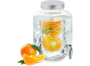 4052025874391 - Relaxdays - Getränkespender mit Einsatz Zapfhahn & Deckel 4 Liter Glas Wasserspender Limonadenspender transparent