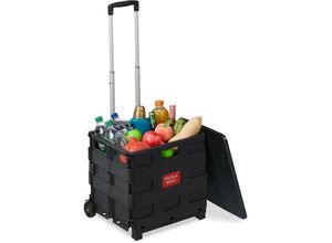 4052025874902 - Einkaufstrolley klappbar Einkaufskorb mit Rollen Deckel & Teleskopgriff bis 35 kg Rollkiste schwarz grau - Relaxdays