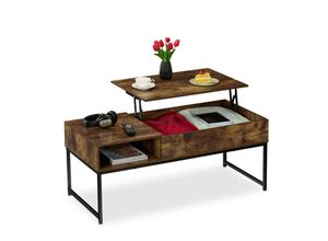 4052025875343 - Couchtisch aufklappbar hbt 45x110x50 cm Seitenfach Wohnzimmertisch mit Stauraum Holzoptik & Metall braun - Relaxdays