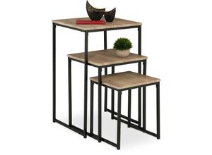 4052025875428 - Beistelltisch 3er Set stapelbar Satztisch 3 Größen quadratisch Metall Wohnzimmer Dekotisch grau schwarz - Relaxdays