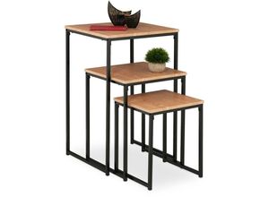 4052025875435 - Beistelltisch 3er Set stapelbar Industrie Design Satztisch 3 Größen quadratisch Metall hellbraun schwarz - Relaxdays