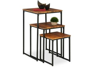 4052025875442 - Beistelltisch 3er Set stapelbar Industrie Design Satztisch 3 Größen quadratisch Metall braun schwarz - Relaxdays