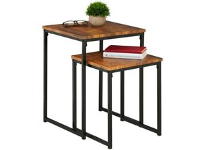 4052025875473 - Beistelltisch 2er Set stapelbar Industrie Design Satztisch 2 Größen quadratisch Metall braun schwarz - Relaxdays