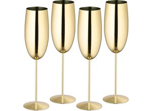 4052025877392 - Sektgläser Edelstahl 4er Set bruchsicher lange Kühlwirkung 250 ml Champagnergläser für unterwegs gold - Relaxdays